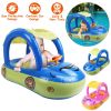 Baby Inflatable Pool Float Car Shaped Toddler Swimming Float Boat Pool Toy Infant Swim Ring Pool with Sun Protection Canopy for 1-3 Year-Old Kids Infa